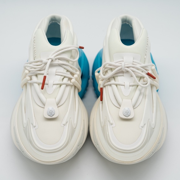 size 43 10 US Balmain Unicorn White Blue Sneakers Neoprene - Picture 3 of 14